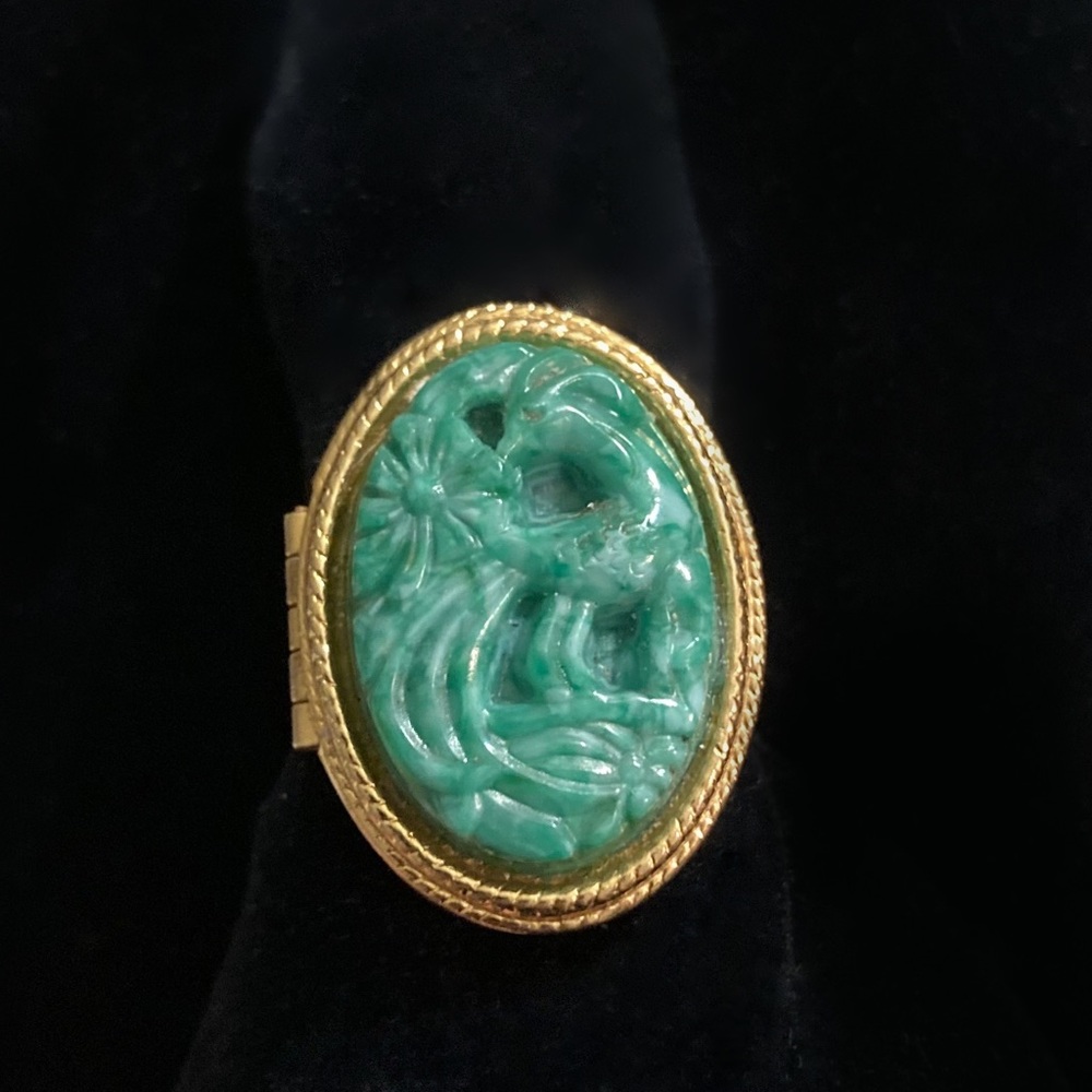 Vintage Perfume Poison Ring Avon Bird Of Paradise Green 70s